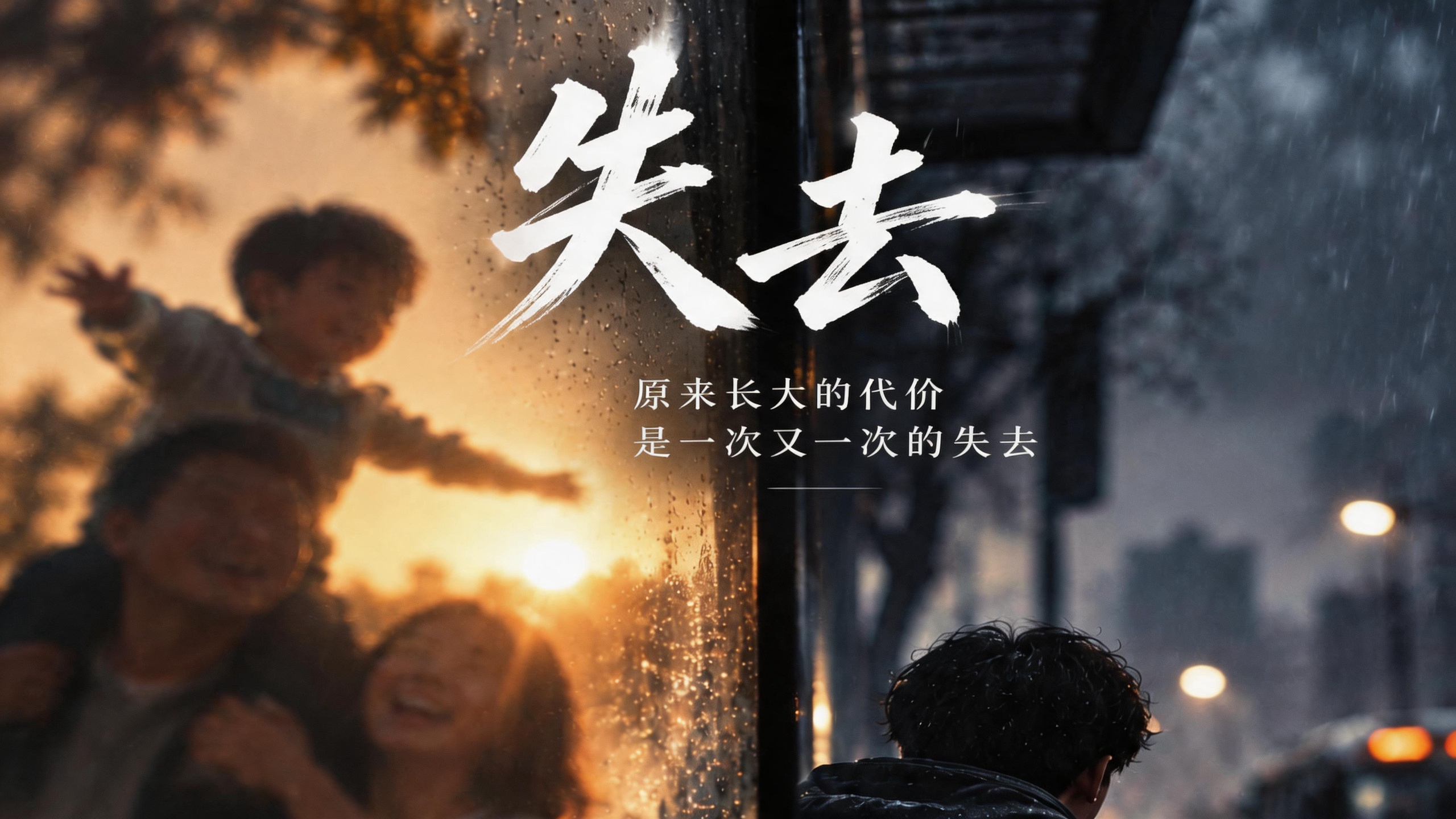 《失去》横版封面:雨窗映出成长记忆与独自站在雨中的人物
